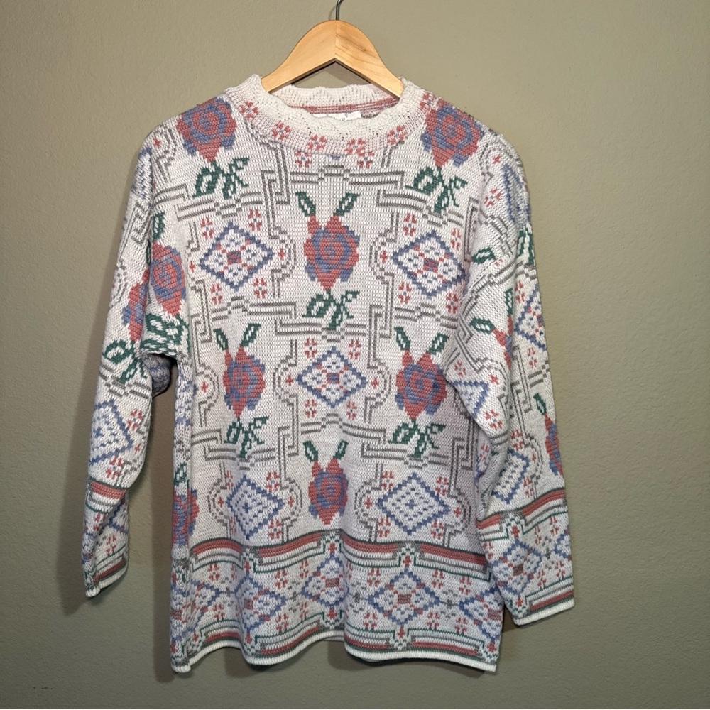 Vtg Colter Bay Rose Tapestry Knit Grandma Pullover Sweater Made In USA-Medium
